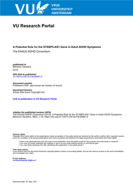 A Potential Role for the STXBP5-AS1 Gene in Adult ADHD Symptoms the EAGLE-ADHD Consortium