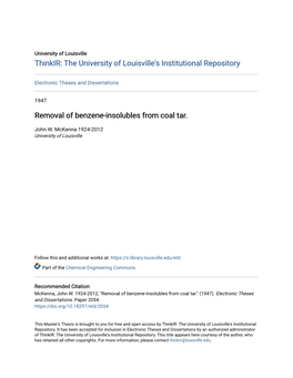 Removal of Benzene-Insolubles from Coal Tar