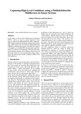 Capturing High-Level Conditions, Using a Publish/Subscribe Middleware, in Sensor Systems