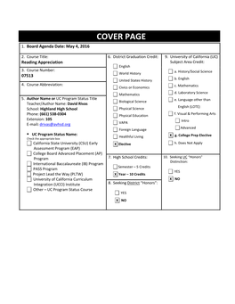 Reading Appreciation Subject Area Credit: English 3