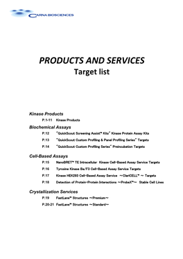 PRODUCTS and SERVICES Target List