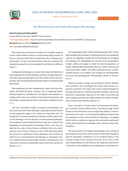 The Main Directions and Tasks of Ecological Microbiology