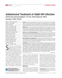 Antiretroviral Treatment of Adult HIV Infection 2010 Recommendations of the International AIDS Society–USA Panel