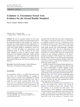 Common Vs. Uncommon Sexual Acts: Evidence for the Sexual Double Standard