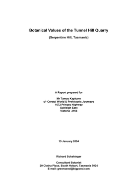 Botanical Values of the Tunnel Hill Quarry