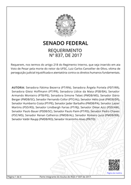 Senado Federal Requerimento Nº 837, De 2017