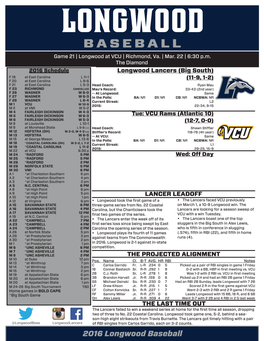 2016 Longwood Baseball