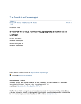 Biology of the Genus Hemileuca (Lepidoptera: Saturniidae) in Michigan