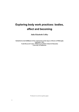 Exploring Body Work Practices: Bodies, Affect and Becoming