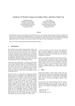 Analysis of Twitter Usage in London, Paris, and New York City