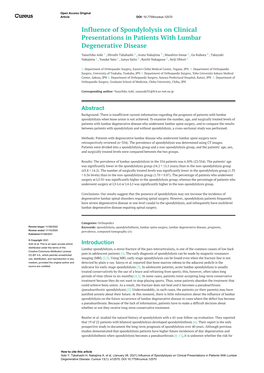 Influence of Spondylolysis on Clinical Presentations in Patients with Lumbar Degenerative Disease