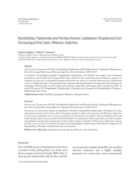 Nymphalidae, Papilionidae and Pieridae (Insecta: Lepidoptera: Rhopalocera) from the Acaraguá River Basin, Misiones, Argentina
