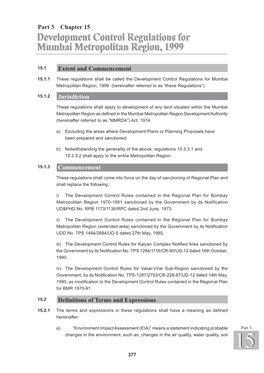 Development Control Regulations for Mumbai Metropolitan Region, 1999 Development Control Regulations for Mumbai Metropolitan