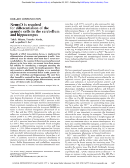 Neurod Is Required for Differentiation of the Granule Cells in the Cerebellum and Hippocampus