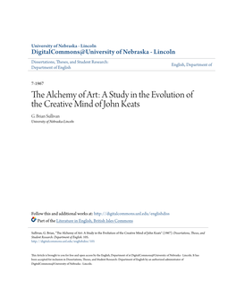 The Alchemy of Art: a Study in the Evolution of the Creative Mind of John Keats G