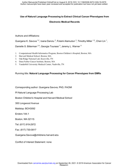 Use of Natural Language Processing to Extract Clinical Cancer Phenotypes From