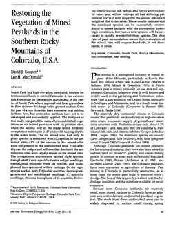 Restoring the Vegetation of Mined Peatlands in the Southern Rocky