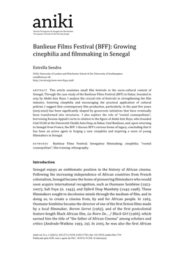 Banlieue Films Festival (BFF): Growing Cinephilia and Filmmaking in Senegal
