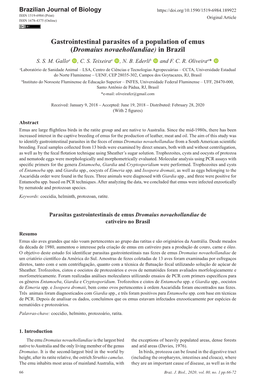 Gastrointestinal Parasites of a Population of Emus (Dromaius Novaehollandiae) in Brazil S