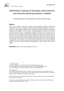 Identification of Groups of Secondary School Teachers Who Leave the Teaching Profession in Malawi