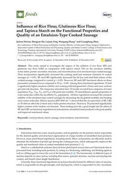 Influence of Rice Flour, Glutinous Rice Flour, and Tapioca Starch on the Functional Properties and Quality of an Emulsion-Type C