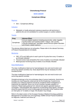 Chemotherapy Protocol SKIN CANCER Cemiplimab (350Mg)