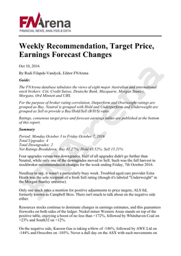 Weekly Recommendation, Target Price, Earnings Forecast Changes