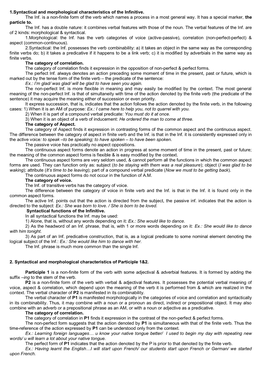 1.Syntactical and Morphological Characteristics of the Infinitive. the Inf