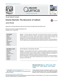 Charles Hatchett: the Discoverer of Niobium