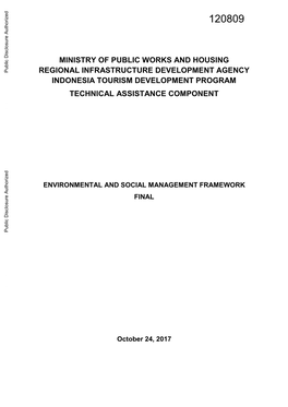 INDONESIA TOURISM DEVELOPMENT PROGRAM TECHNICAL ASSISTANCE COMPONENT Public Disclosure Authorized