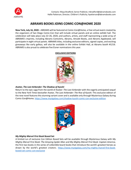 Abrams Books Joins Comic-Con@Home 2020