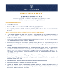 Stabilizing Our Budget