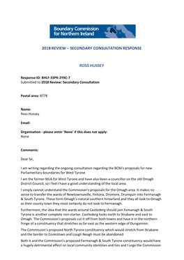 Secondary Consultation Response Ross Hussey