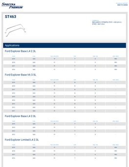 Applications Ford Explorer Base L4 2.3L Ford Explorer Base V6 3.5L Ford Explorer Base L4 2.0L Ford Explorer Limited L4 2.3L