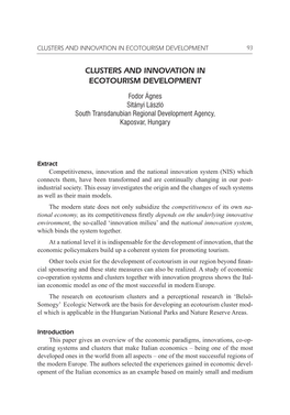 Clusters and Innovation in Ecotourism Development 93