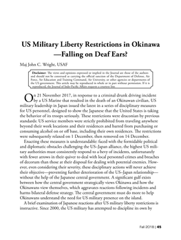 US Military Liberty Restrictions in Okinawa—Falling on Deaf Ears?