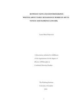 WRITING ABOUT EARLY RENAISSANCE WORKS of ART in VENICE and FLORENCE (1550-1800) Laura-Maria