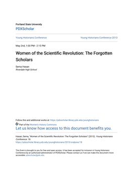 Women of the Scientific Revolution: the Forgotten Scholars