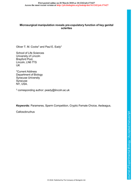 Microsurgical Manipulation Reveals Pre-Copulatory Function of Key Genital Sclerites