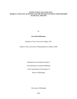 Basque Language Activism and the Politics of Education Reform in France, 1969-1994