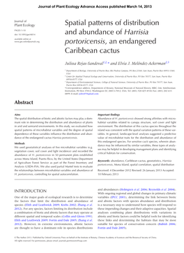 Spatial Patterns of Distribution and Abundance of Harrisia Portoricensis, an Endangered Caribbean Cactus