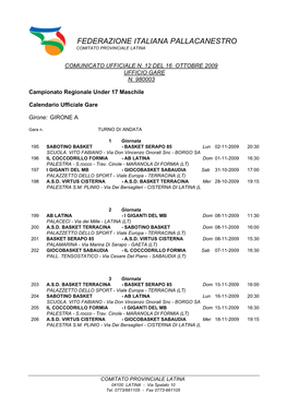 Federazione Italiana Pallacanestro Comitato Provinciale Latina