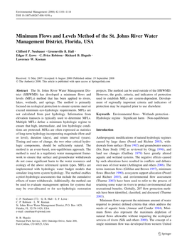 Minimum Flows and Levels Method of the St. Johns River Water Management District, Florida, USA