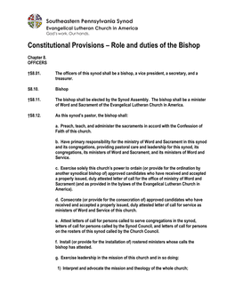 Role and Duties of the Bishop