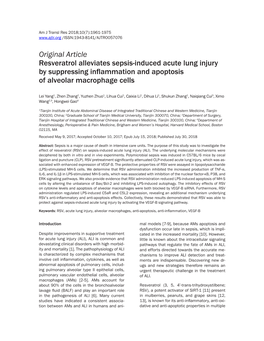 Original Article Resveratrol Alleviates Sepsis-Induced Acute Lung Injury by Suppressing Inflammation and Apoptosis of Alveolar Macrophage Cells