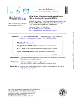 NK-Activating Receptor KIR2DS4 MHC Class I-Independent