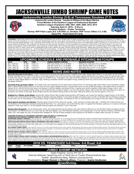 Jacksonville Jumbo Shrimp Game Notes