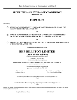 2002 BHP Billiton Limited Group SEC Form 20-F/A