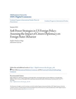 Soft Power Strategies in US Foreign Policy: Assessing the Impact of Citizen Diplomacy on Foreign States' Behavior