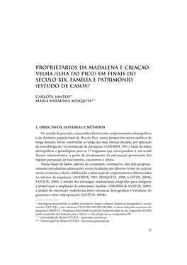 Proprietários Da Madalena E Criação Velha (Ilha Do Pico) Em Finais Do Século Xix. Família E Património (Estudo De Casos)*1
